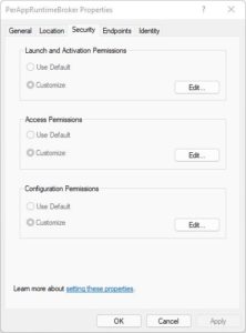 PerAppRuntimeBroker Properties