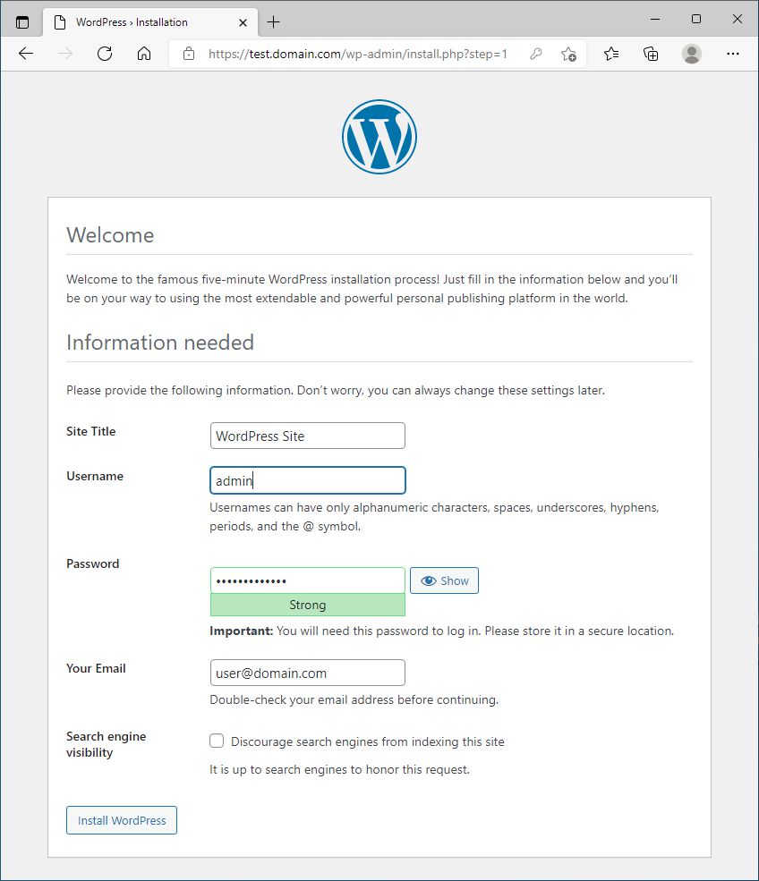 WordPress Install2
