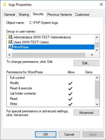 WordPress PHP System Permissions